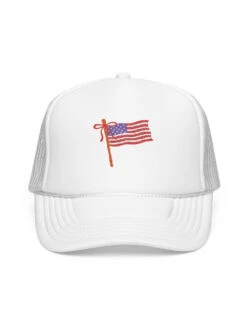 Patriotic Embroidered American Flag Foam Trucker Hat -Little Loom Store Embroidered Flag Trucker Hat White