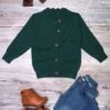 Emerald Green Ruffle Button Up Girls Cardigan Sweater
