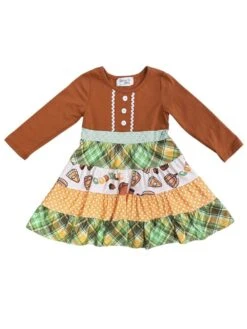 Fall Day Girls Plaid Trim Long Sleeve Dress 5 Fall Day Girls Plaid Trim Long Sleeve Dress -Little Loom Store Fall Day Girls Plaid Trim Long Sleeve Dress White