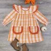 Fall In Love Orange Plaid Girls Ruffle Pocket Dress 2 Fall In Love Orange Plaid Girls Ruffle Pocket Dress -Little Loom Store FallinLoveOrangePlaidGirlsRufflePocketDress