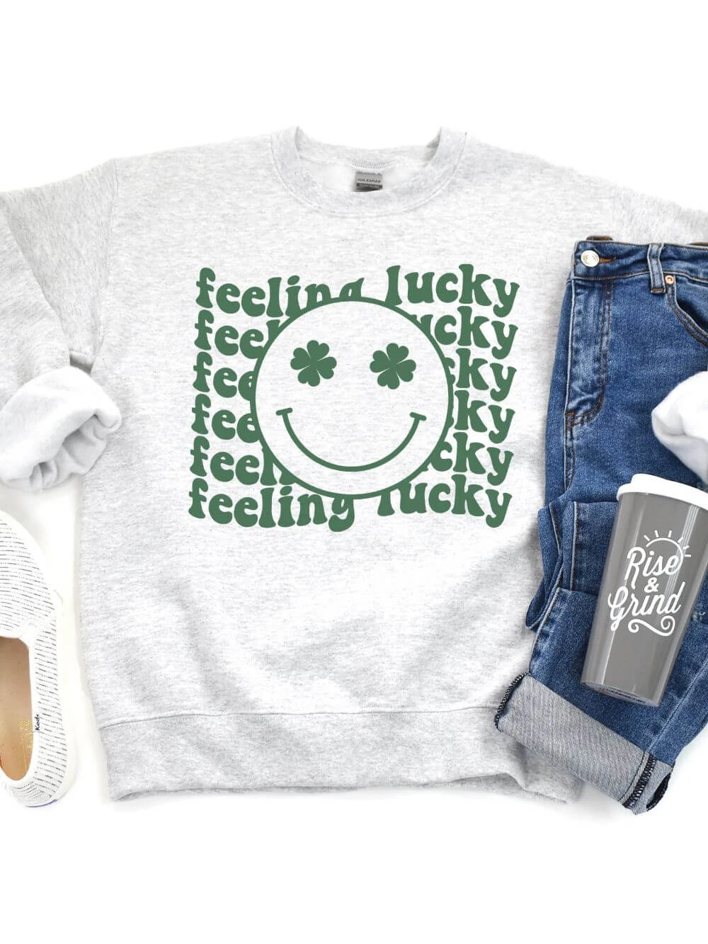 Feeling Lucky Smiley Face Shamrock St. Patrick's Day Unisex Heavy Blend™ Crewneck Sweatshirt - Many Colors 4 Feeling Lucky Smiley Face Shamrock St. Patrick's Day Unisex Heavy Blend™ Crewneck Sweatshirt - Many Colors - Image 2