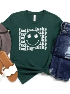 Feeling Lucky St. Patrick's Day Shamrock Smile Face T-Shirt Bella + Canvas Unisex Jersey Short Sleeve Tee -Little Loom Store FeelingLuckyForest f43191a3 30f4 4d94 9ff4 3a496292bfe4