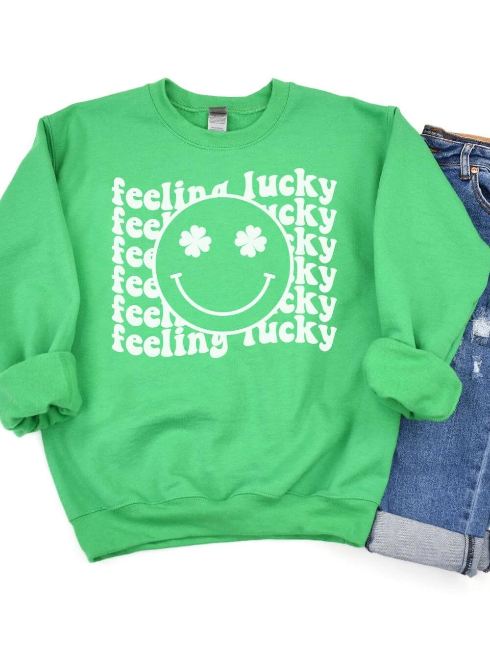 Feeling Lucky Smiley Face Shamrock St. Patrick's Day Unisex Heavy Blend™ Crewneck Sweatshirt - Many Colors 5 Feeling Lucky Smiley Face Shamrock St. Patrick's Day Unisex Heavy Blend™ Crewneck Sweatshirt - Many Colors - Image 3
