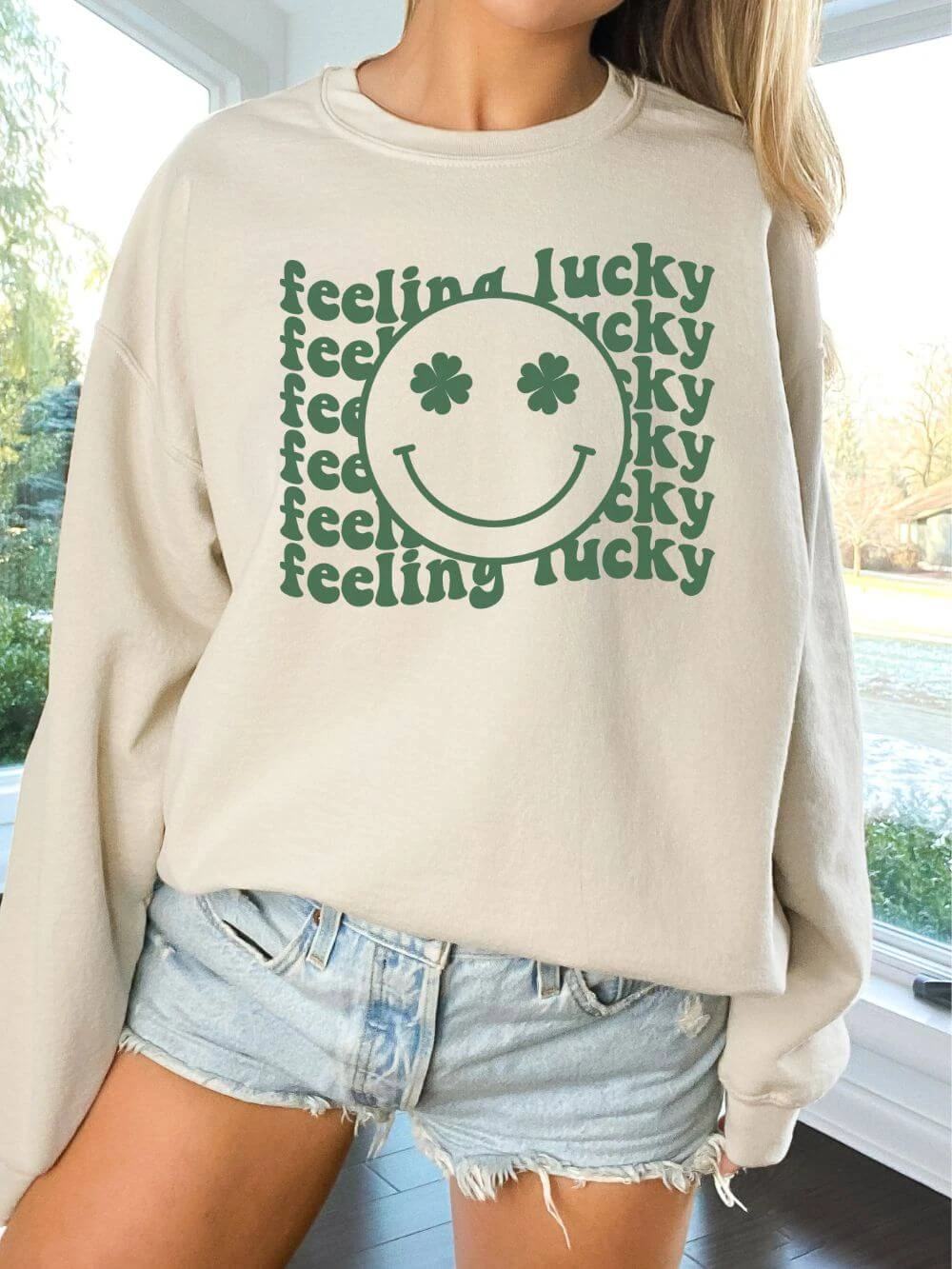 Feeling Lucky Smiley Face Shamrock St. Patrick's Day Unisex Heavy Blend™ Crewneck Sweatshirt - Many Colors 6 Feeling Lucky Smiley Face Shamrock St. Patrick's Day Unisex Heavy Blend™ Crewneck Sweatshirt - Many Colors - Image 4