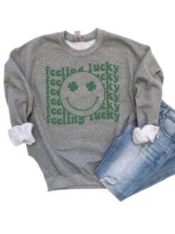Feeling Lucky Smiley Face Shamrock St. Patrick's Day Unisex Heavy Blend™ Crewneck Sweatshirt - Many Colors 12 Feeling Lucky Smiley Face Shamrock St. Patrick's Day Unisex Heavy Blend™ Crewneck Sweatshirt - Many Colors -Little Loom Store FeelingLuckySportGray