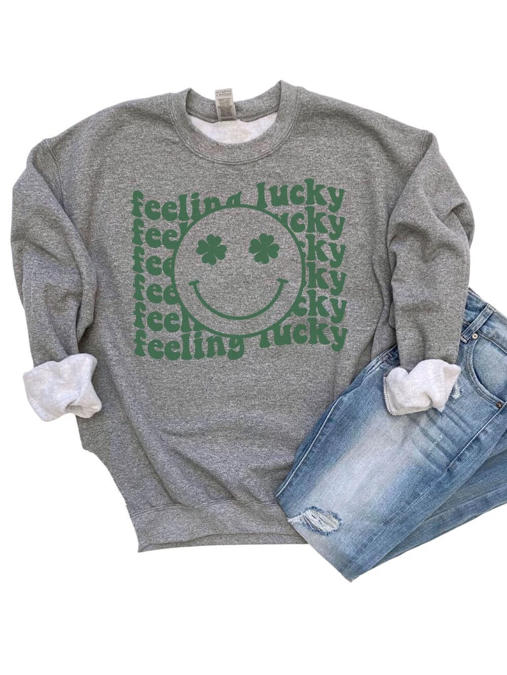 Feeling Lucky Smiley Face Shamrock St. Patrick's Day Unisex Heavy Blend™ Crewneck Sweatshirt - Many Colors 7 Feeling Lucky Smiley Face Shamrock St. Patrick's Day Unisex Heavy Blend™ Crewneck Sweatshirt - Many Colors - Image 5