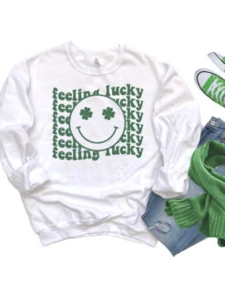 Feeling Lucky Smiley Face Shamrock St. Patrick's Day Unisex Heavy Blend™ Crewneck Sweatshirt - Many Colors 13 Feeling Lucky Smiley Face Shamrock St. Patrick's Day Unisex Heavy Blend™ Crewneck Sweatshirt - Many Colors -Little Loom Store FeelingLuckyWhite