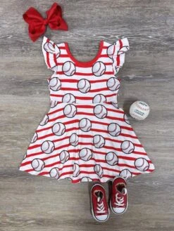 Field Of Dreams Red Stripe Girls Baseball Tank Dress