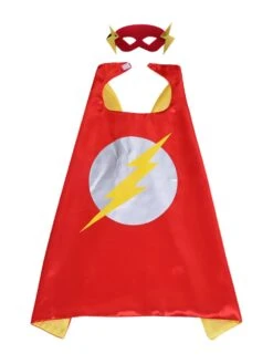 Red Lightning Superhero Cape & Mask Costume Dress Up Cosplay Set - Kids & Adults