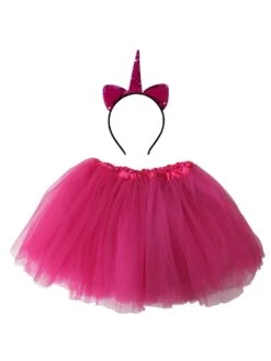 Girls Hot Pink Unicorn Costume - Complete Kids Costume Set With Tutu & Flip Sequin Unicorn Headband Horn