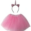 Adult Pink Unicorn Costume - Tutu Skirt & Flip Sequin Headband Horn Set For Adult Or Plus Size
