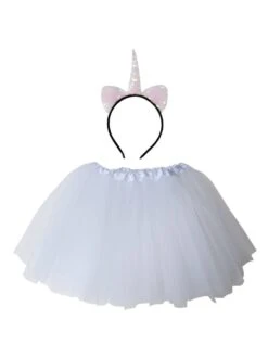 Adult White Unicorn Costume - Tutu Skirt & Flip Sequin Headband Horn Set For Adult Or Plus Size