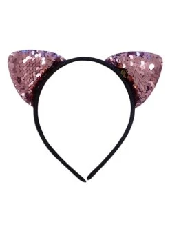 Flip Sequin Pink Cat Girls Headband Ears, Kid Or Adult Size Costume Accessories