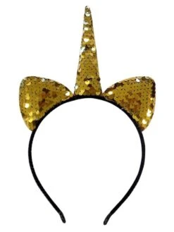 Flip Sequin Gold Unicorn Girls Headband Ears, Kid Or Adult Size Costume Accessories