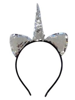 Flip Sequin Silver Unicorn Girls Headband Ears, Kid Or Adult Size Costume Accessories