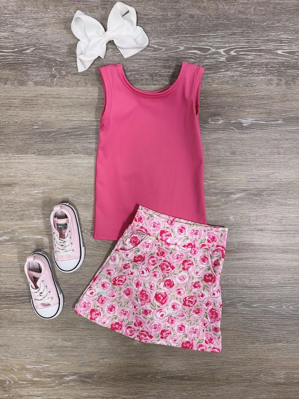 Floral Pop Girls Hot Pink Tank Top & Skort Yoga Set 4 Floral Pop Girls Hot Pink Tank Top & Skort Yoga Set - Image 2