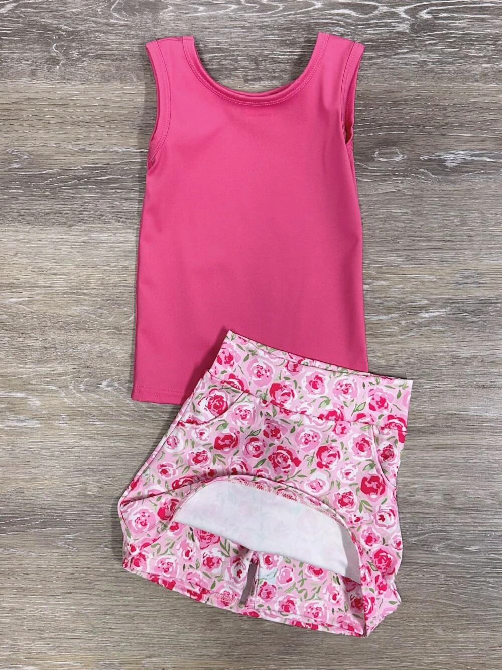 Floral Pop Girls Hot Pink Tank Top & Skort Yoga Set 5 Floral Pop Girls Hot Pink Tank Top & Skort Yoga Set - Image 3