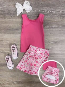 Floral Pop Girls Hot Pink Tank Top & Skort Yoga Set