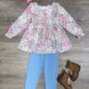 Flower Garden Blue & Pink Girls Top & Leggings Outfit 1 Flower Garden Blue & Pink Girls Top & Leggings Outfit -Little Loom Store FlowerGardenBlue PinkGirlsTop LeggingsOutfit