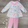 Flower Power Pink Girls Tunic & Ruffle Trim Pants Outfit -Little Loom Store Flower Power Pink Girls Tunic Ruffle Trim Pants Outfit