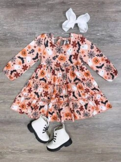 Frightfully Fun Fall Girls Long Sleeve Dress