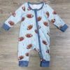 Game Day Football Light Blue Zip Up Baby Romper -Little Loom Store GameDayFootballLightBlueZipUpBabyRomper