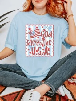 God Bless The USA Summer Unisex Tee Comfort Colors 4th Of July Patriotic Graphic T-Shirt