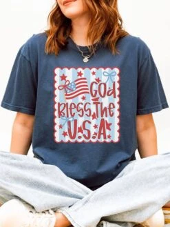 God Bless The USA Summer Unisex Tee Comfort Colors 4th Of July Patriotic Graphic T-Shirt -Little Loom Store God Bless the USA Midnight