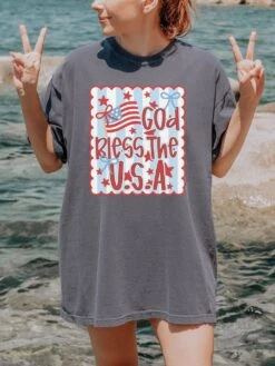 God Bless The USA Summer Unisex Tee Comfort Colors 4th Of July Patriotic Graphic T-Shirt -Little Loom Store God Bless the USA Pepper