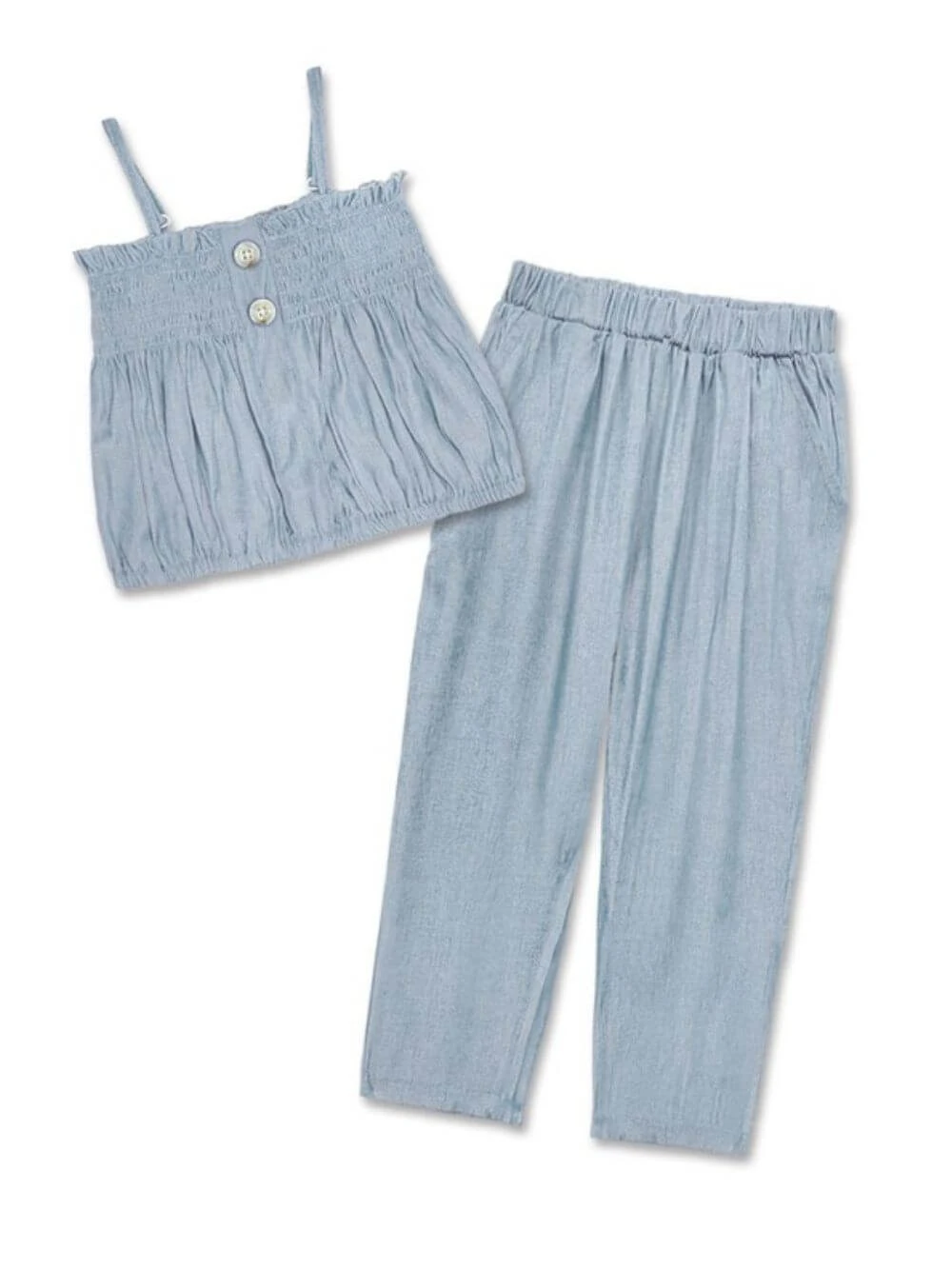 Gray Soft Chambray Two-Piece Girls Set 4 Gray Soft Chambray Two-Piece Girls Set - Image 2
