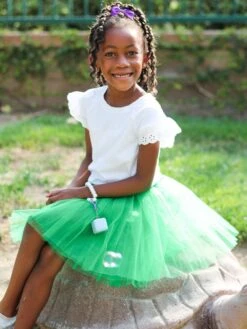 Green Tutu Skirt For Girls – 3-Layer Tulle Ballet, Dance, And Dress-Up Costume Skirt -Little Loom Store Green2c 1