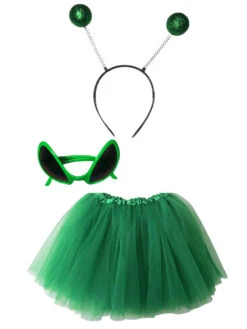 Adult Alien Costume Green - Tutu Skirt, Sunglasses, & Headband Set For Adult Or Plus Size
