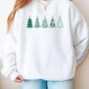 Green & Gold Christmas Trees Heavy Blend Women's Crewneck Embroidered Sweatshirt -Little Loom Store Green Gold Trees White