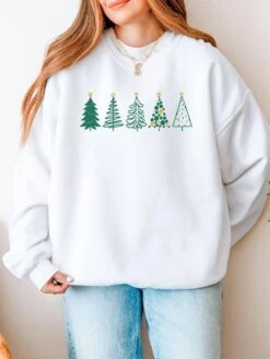 Green & Gold Christmas Trees Heavy Blend Women's Crewneck Embroidered Sweatshirt