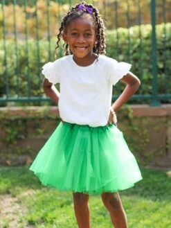 Solid Color Costume Tutu Skirt - Toddler, Little Girl, Kid Size For Dress Up -Little Loom Store Greenc 1