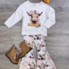 Happy Fall Y'all Highland Cow Girls Flare Pants Outfit -Little Loom Store HappyFallY allHighlandCowGirlsFlarePantsOutfit