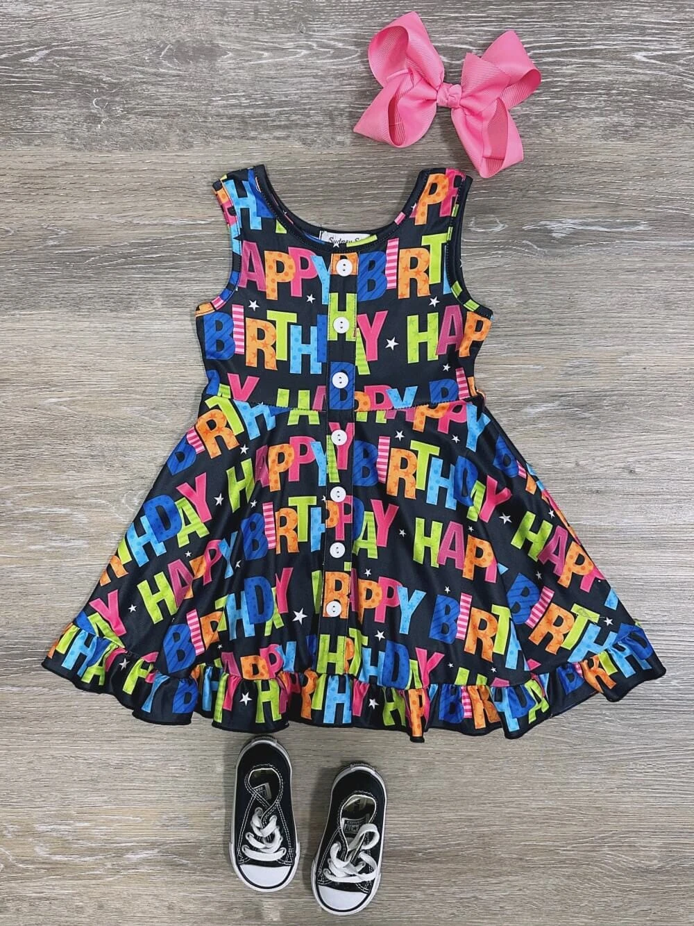 Happy Happy Birthday Rainbow Black Tank Girls Skater Dress 4 Happy Happy Birthday Rainbow Black Tank Girls Skater Dress - Image 2