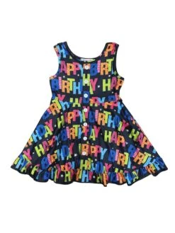 Happy Happy Birthday Rainbow Black Tank Girls Skater Dress 15 Happy Happy Birthday Rainbow Black Tank Girls Skater Dress -Little Loom Store Happy Happy Birthday Rainbow Black Tank Girls Skater Dress White