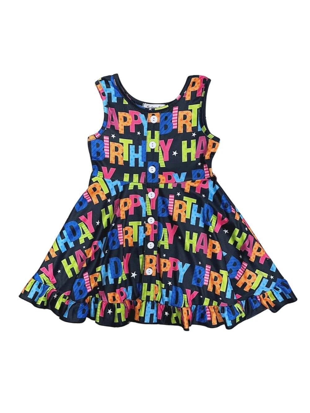 Happy Happy Birthday Rainbow Black Tank Girls Skater Dress 9 Happy Happy Birthday Rainbow Black Tank Girls Skater Dress - Image 7