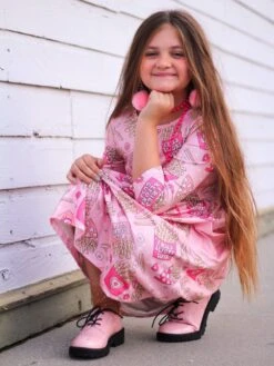 Fries Before Guys Pink Hearts Girls Skater Dress -Little Loom Store HarlowFriesDress2