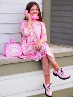 Fries Before Guys Pink Hearts Girls Skater Dress -Little Loom Store HarlowFriesDress4