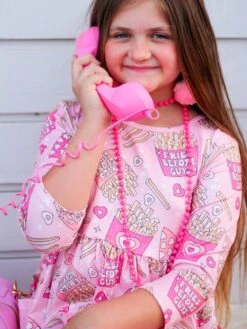 Fries Before Guys Pink Hearts Girls Skater Dress -Little Loom Store HarlowFriesDress5