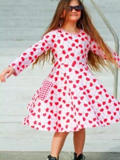 Heart Sucker For You Gingham Pocket Pink Girls Skater Dress