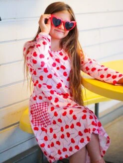 Heart Sucker For You Gingham Pocket Pink Girls Skater Dress -Little Loom Store HarlowHeartSuckerDress2