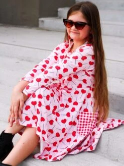 Heart Sucker For You Gingham Pocket Pink Girls Skater Dress -Little Loom Store HarlowHeartSuckerDress5