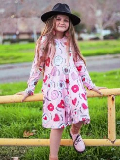 Sip Of Love Donut Hearts Pink Girls Skater Dress -Little Loom Store HarlowSipOfLoveDress