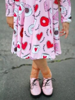 Sip Of Love Donut Hearts Pink Girls Skater Dress -Little Loom Store HarlowSipOfLoveDress4