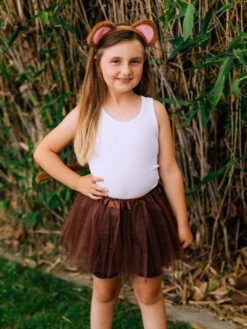 Girls Monkey Costume - Complete Kids Costume Set With Brown Tutu, Tail, & Ears
