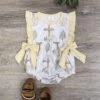He Lives Yellow Bow Ruffle Trim Girls Easter Baby Bubble Romper 2 He Lives Yellow Bow Ruffle Trim Girls Easter Baby Bubble Romper -Little Loom Store HeLivesYellowBowRuffleTrimGirlsEasterBabyBubbleRomper
