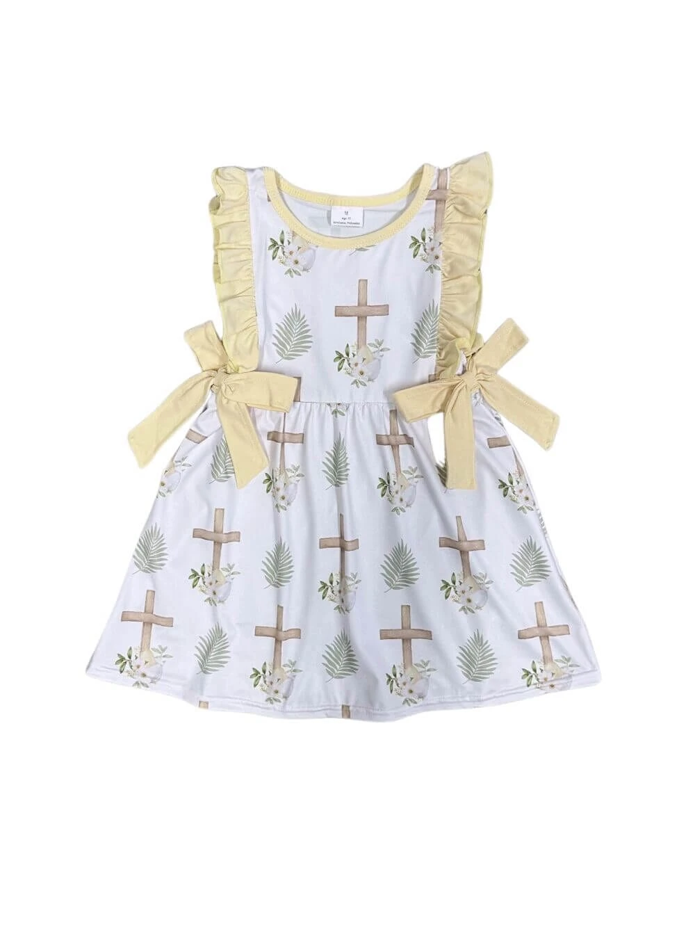 He Lives Yellow Bow Ruffle Trim Girls Easter Dress 4 He Lives Yellow Bow Ruffle Trim Girls Easter Dress - Image 2
